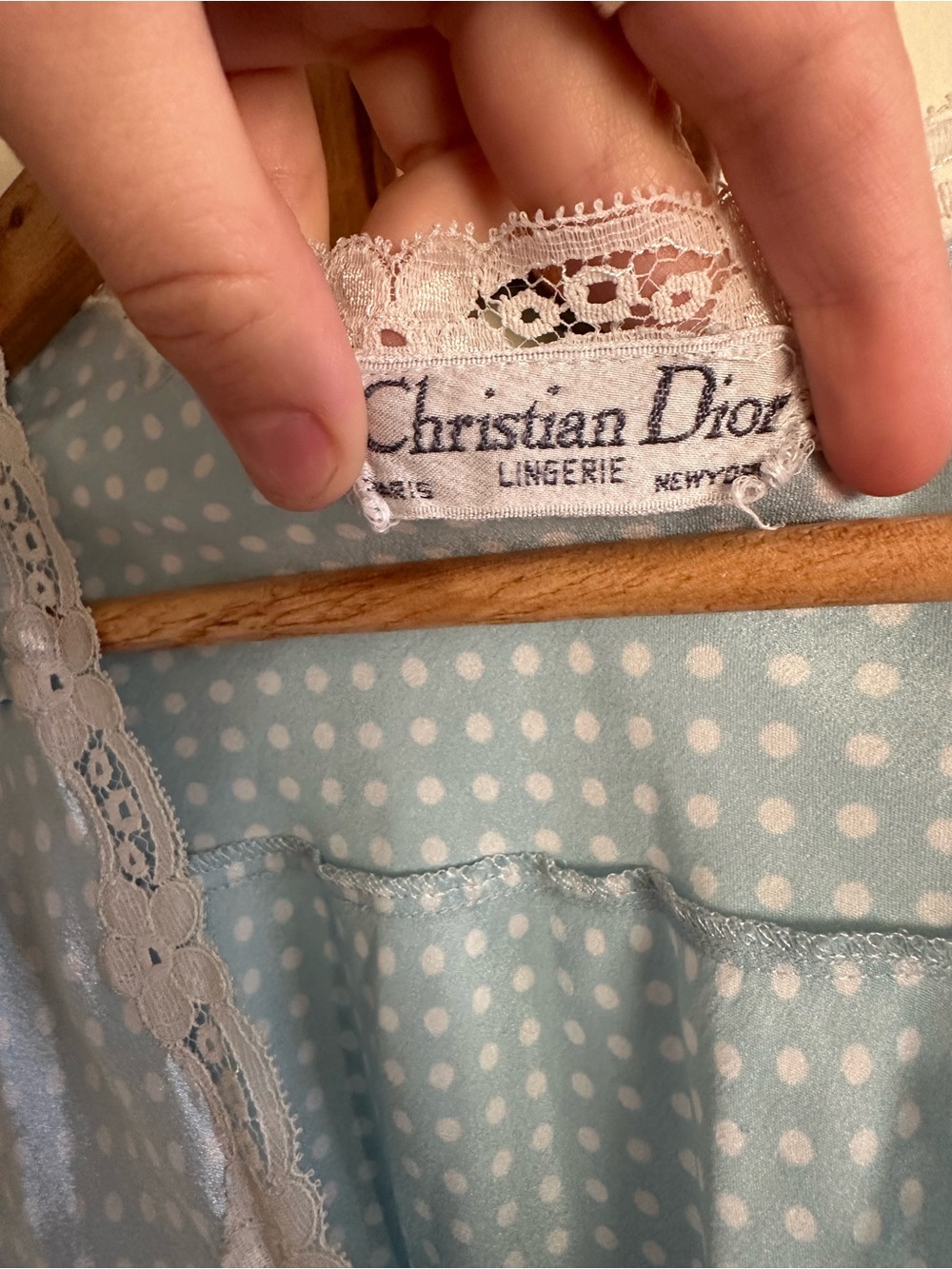 Dior Light Blue Polka Dot Lace-Trim Nightdress - Picture 3 of 4